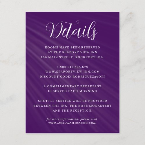 Simple Script Purple Wedding Details Enclosure Card