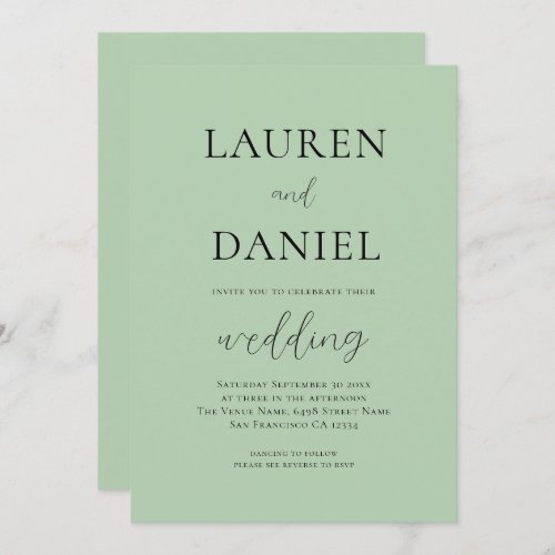 Simple Script QR Code Sage Green Wedding Invitation