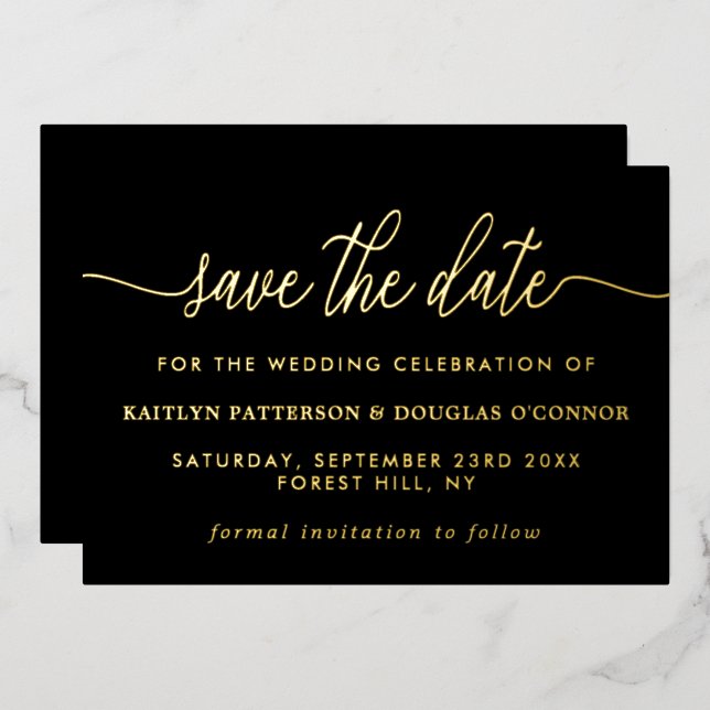 Simple Script - Real Foil - Save The Date Invitation (Front/Back)