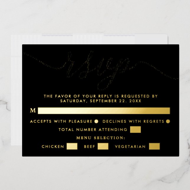 Simple Script - Real Foil - Wedding RSVP & Menu Foil Invitation (Envelope)