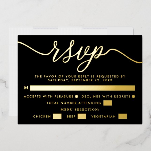 Simple Script - Real Foil - Wedding RSVP & Menu Invitation (Envelope)