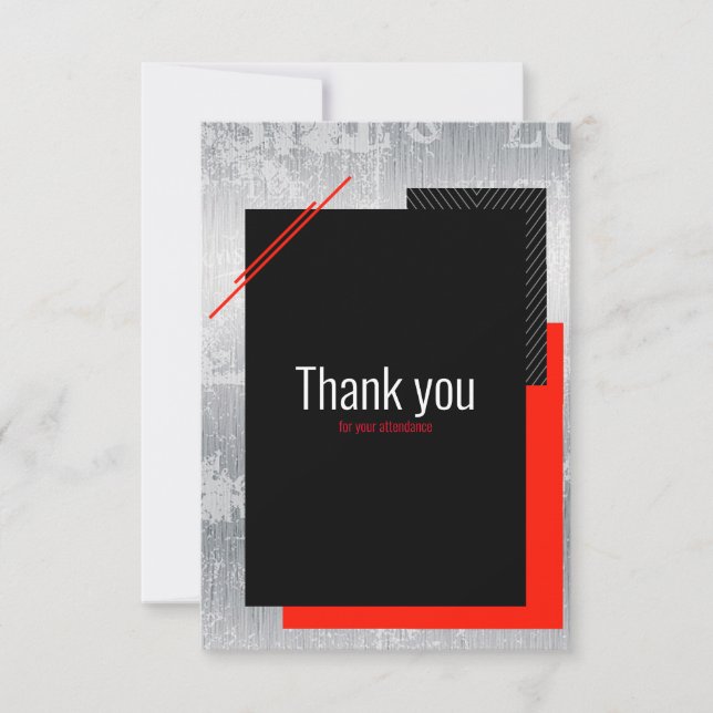 Simple script red black grey, and white stripes thank you card (Front)