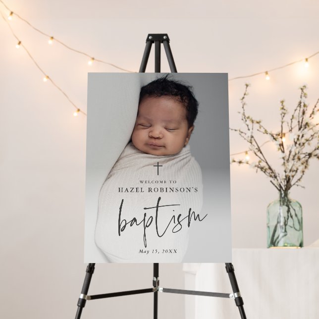 Simple Script Religious Baptism Photo Welcome Foam Board (In Situ (Stand))