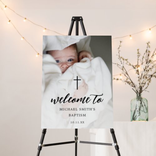 Simple Script Religious Baptism Photo Welcome Sign