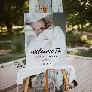 Simple Script Religious Baptism Photo Welcome Sign