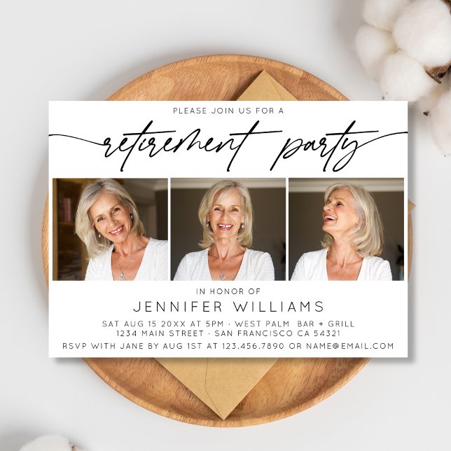 Simple Script Retirement Party Photo Collage  Invitation (Creator Uploaded)