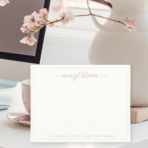 Simple Script Rose Border Personalized Stationery Note Card