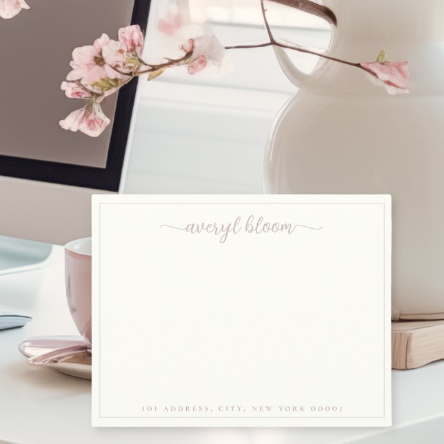 Simple Script Rose Border Personalized Stationery  Note Card (Creator Uploaded)