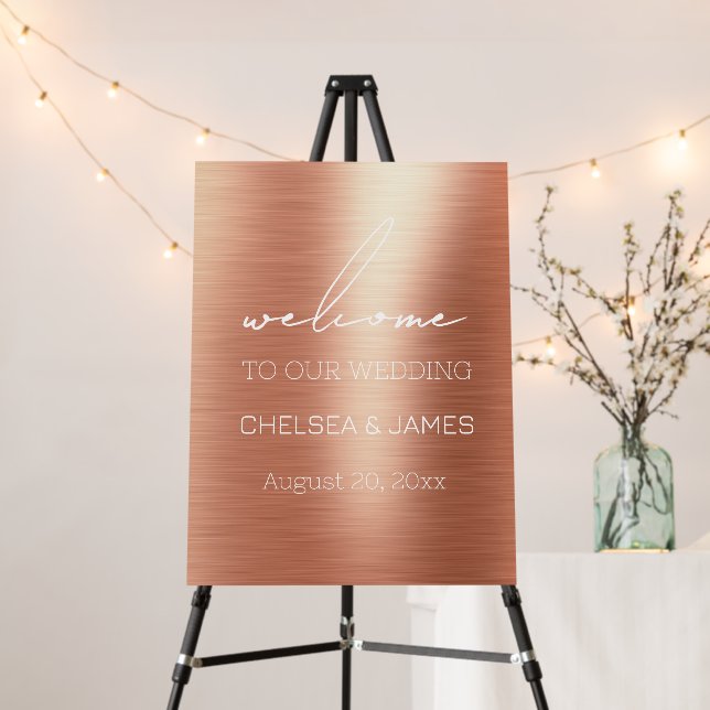 Simple Script Rose Gold Foil Welcome Backdrop  Foam Board (In Situ (Stand))
