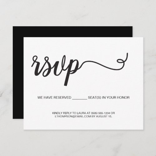 Simple Script RSVP Wedding Reserved Seat  Enclosure Card