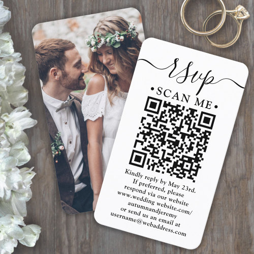 Simple Script RSVP Wedding Website QR Code  Photo Enclosure Card