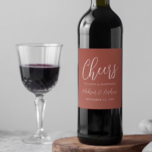 Simple Script Rust Cheers to Love Wedding Wine Label