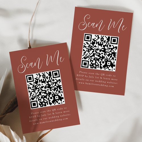 Simple Script Rust QR Code Wedding RSVP Enclosure Card