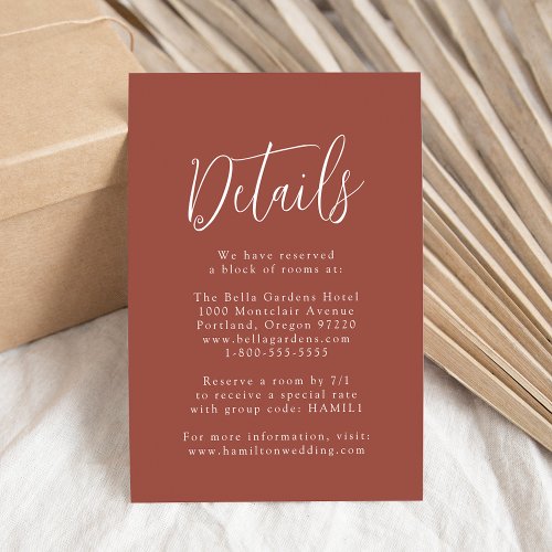 Simple Script Rust Wedding Details Enclosure Card