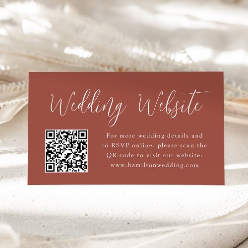 Simple Script Rust Wedding Website QR Code Enclosure Card