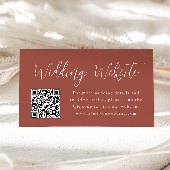 Simple Script Rust Wedding Website QR Code Enclosure Card (Creator Uploaded)