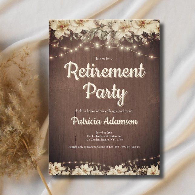 Simple Script Rustic Retirement Party Invitation (Creator Uploaded)