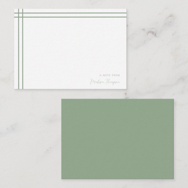 Simple Script Sage Green 2 Side Double Border Note Card (Front/Back)