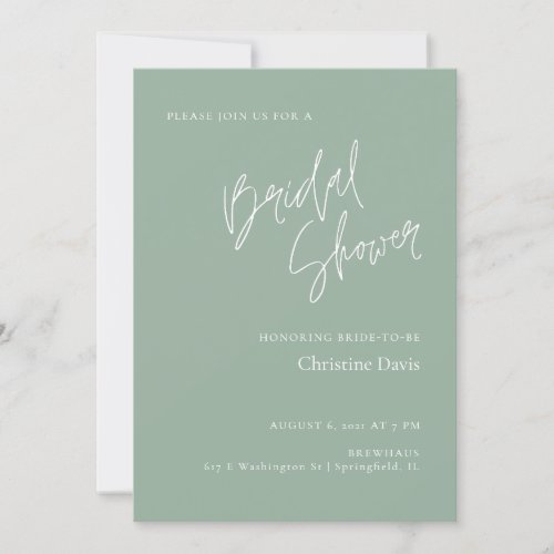 Simple Script Sage Green Bridal Shower invitation
