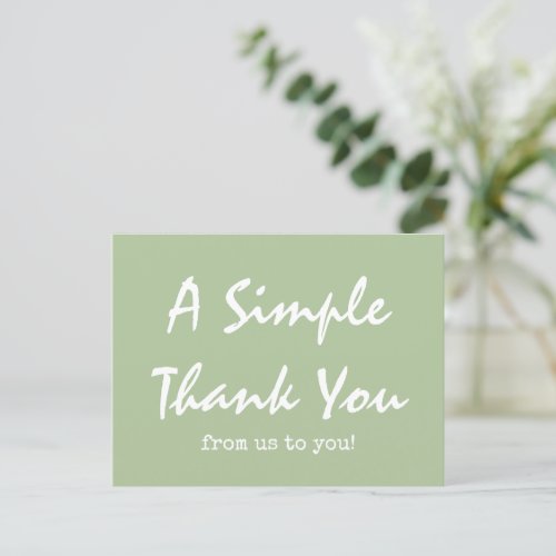 Simple Script Sage Green Business Thank You Postcard