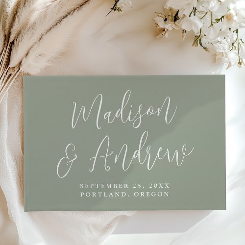 Simple Script Sage Green Photo Wedding Guest Book