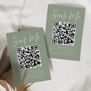 Simple Script Sage Green QR Code Wedding RSVP Enclosure Card