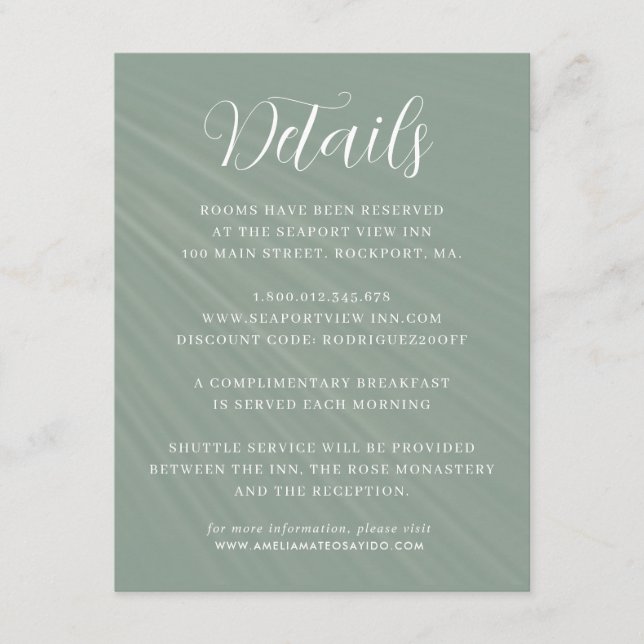 Simple Script Sage Green Wedding Details Enclosure Card (Front)