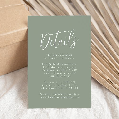 Simple Script Sage Green Wedding Details Enclosure Card