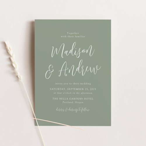 Simple Script Sage Green Wedding Invitation