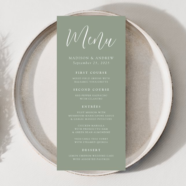 Simple Script Sage Green Wedding Menu (Creator Uploaded)