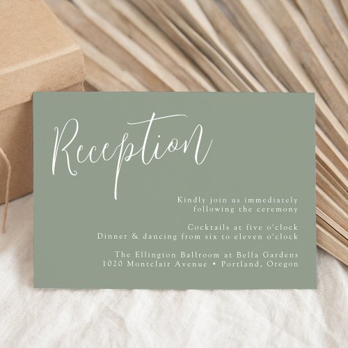 Simple Script Sage Green Wedding Reception Enclosure Card