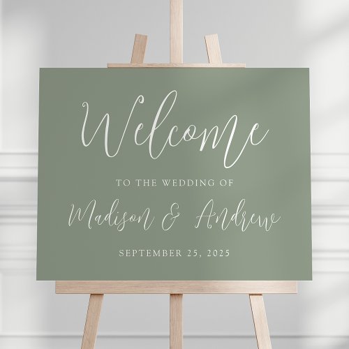 Simple Script Sage Green Wedding Welcome Foam Board
