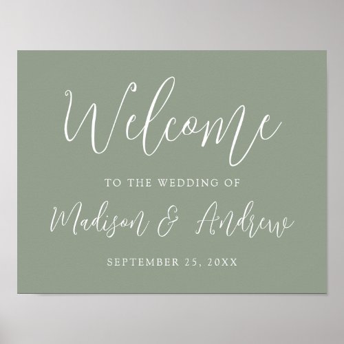 Simple Script Sage Green Wedding Welcome Poster