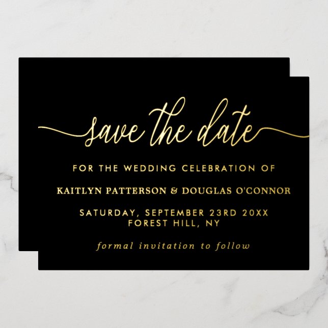 Simple Script Save The Date Real Foil Invitation (Front/Back)