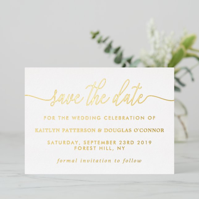 Simple Script Save The Date Real Foil Invitation (Standing Front)