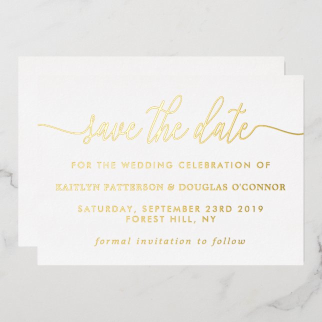 Simple Script Save The Date Real Foil Invitation (Front/Back)