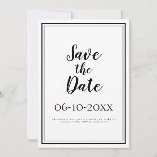 Simple Script Save The Date Wedding Black  White