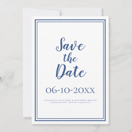 Simple Script Save The Date Wedding Classic Blue