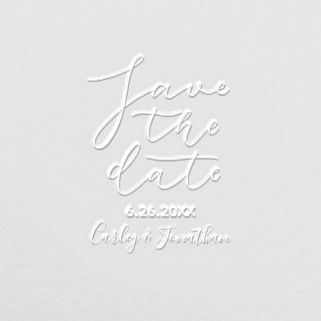 Simple Script Save the Date Wedding Names Custom Embosser (Design)
