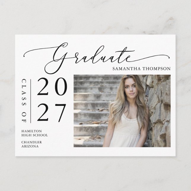 Simple Script School Graduate Announcement Photo Postcard (Front)