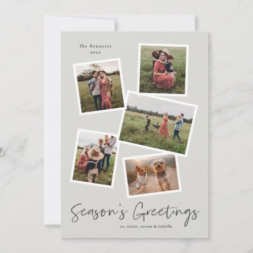 Simple Script Seasons Greetings 5 Photo Collage Holiday Card