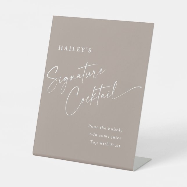 Simple Script Signature Cocktail Baby Shower Pedestal Sign (Front)
