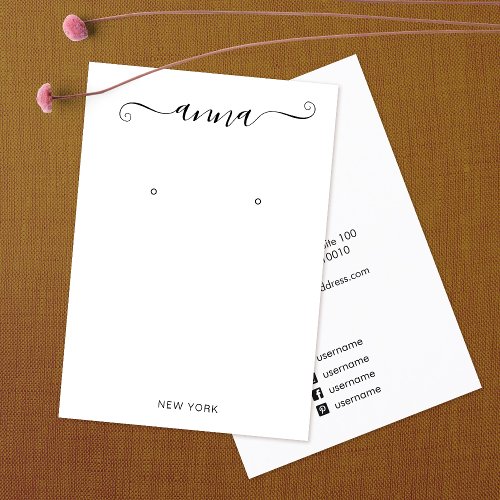 Simple Script Signature White Earring Display Busi Business Card