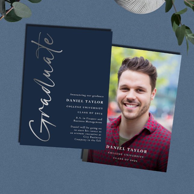 Simple Script Silver Foil Graduation Announcement (Creator Uploaded)
