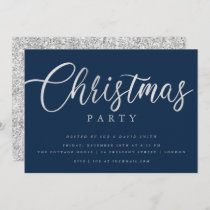 Simple Script Silver Navy Minimal Christmas Party Invitation