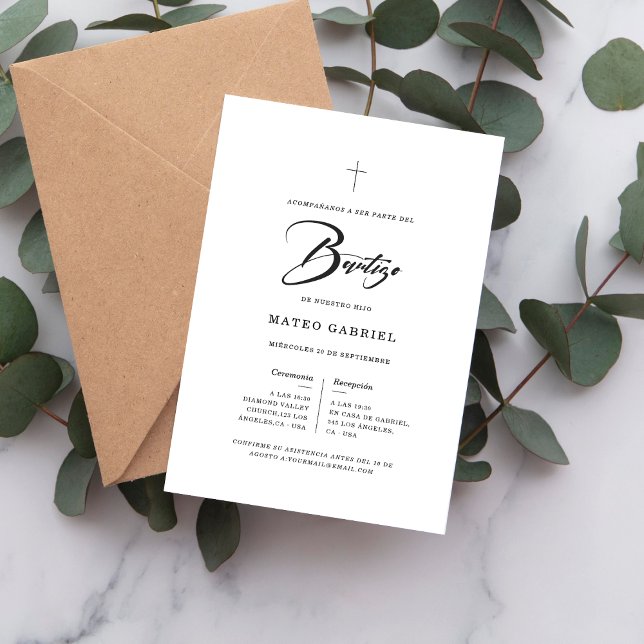 Simple Script Spanish Invitacion Para Bautizo Invitation (Creator Uploaded)