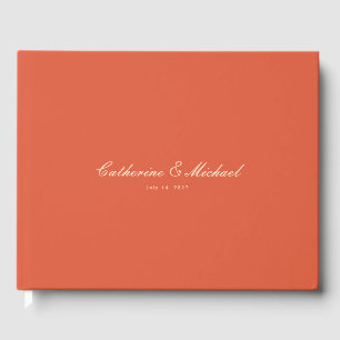 Simple Script Sunset Orange Wedding Guest Book