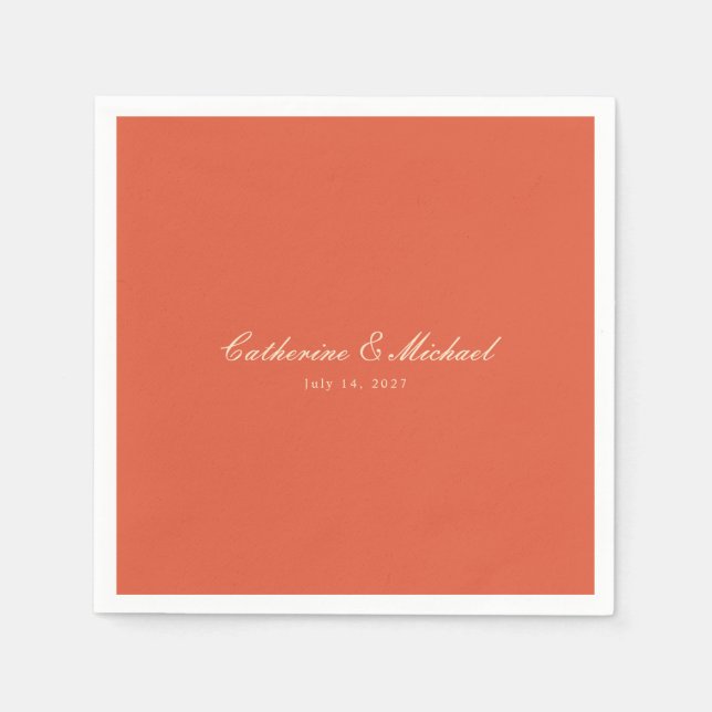 Simple Script Sunset Orange Wedding Napkins (Front)