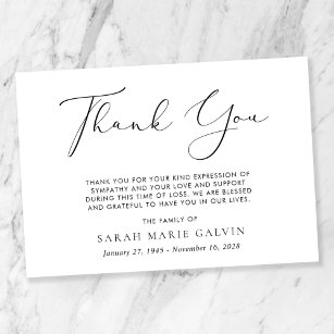 Simple Script Sympathy Funeral Thank You Card