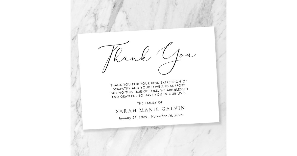 Simple Script Sympathy Funeral Thank You Card | Zazzle